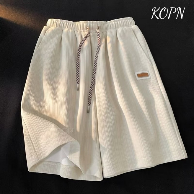 KOPN 여름 아이스 반바지 남성 슬랙스 소금계 캐주얼 와이드 팬츠 ins 트렌드 스트레이트 5 부 팬츠