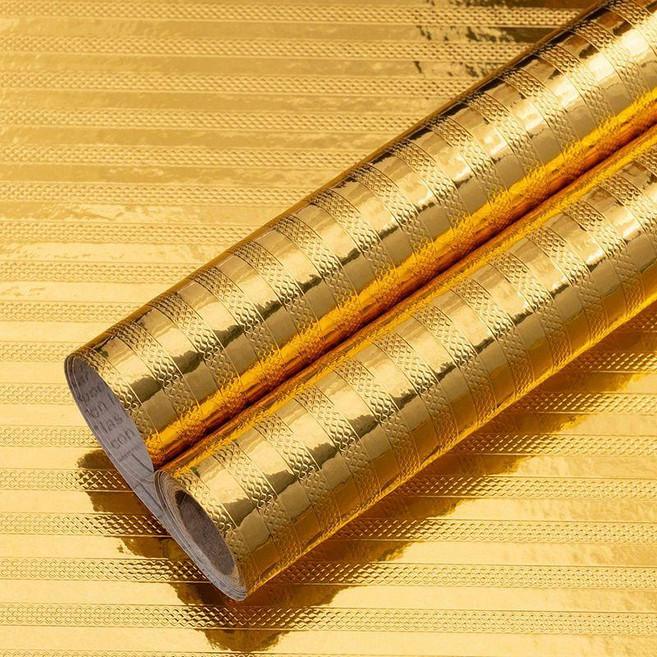 金色貼紙 佛龕背景牆裝飾 金箔自粘牆紙, 金色-雙橫條 ,60cm寬 x2米長 贈工具一套, 金色, 雙橫條