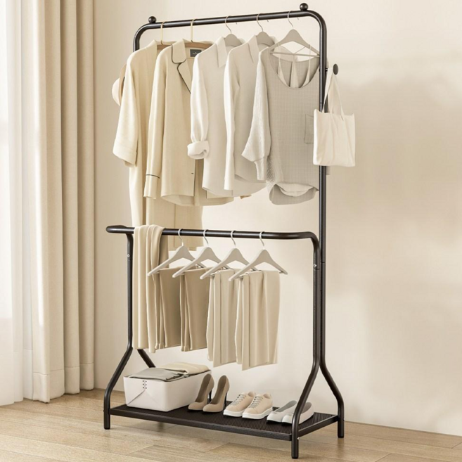 라보토리 철재 이동식2단 스탠드 행거, 블랙