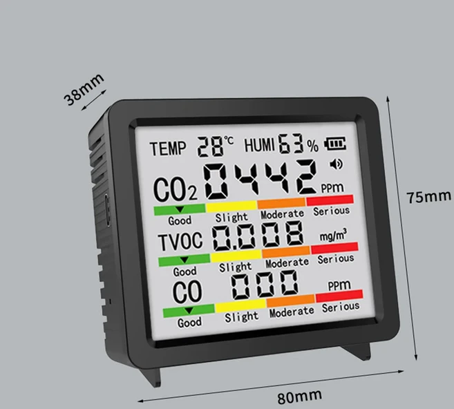 투야 와이파이 공기질 모니터 실내 CO2 감지기 CO2 CO TVOC HCHO PM2.5 PM1.0 PM10 온도 및 습도, 1개