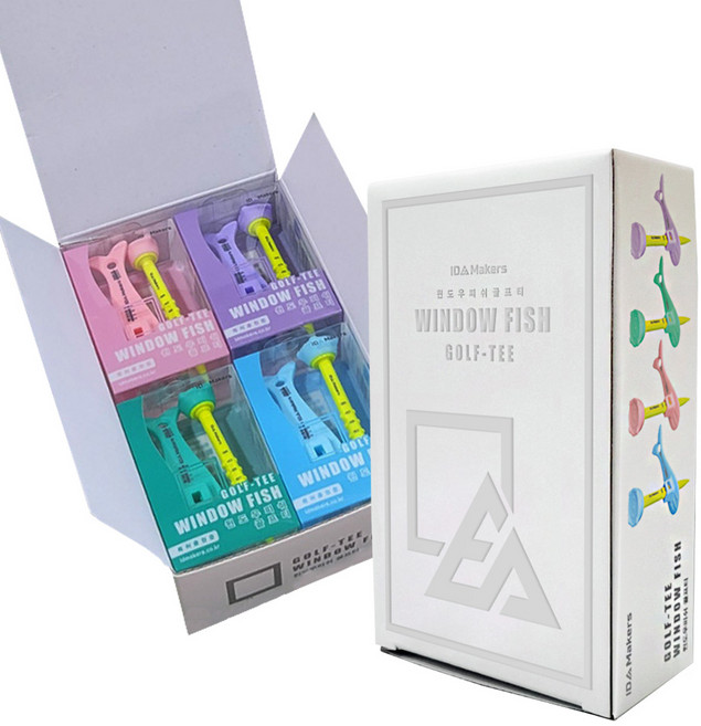 4P선물세트 윈도우 피쉬 실리콘 높이조절 골프티, 그린, 퍼플, 블루, 핑크, 1세트