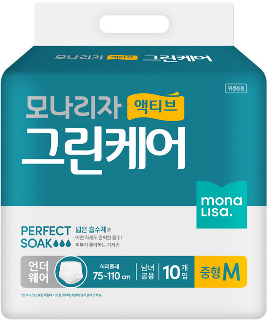 모나리자 액티브 그린케어 성인용기저귀 언더웨어 팬티형 기저귀, 중형, 10개입, 1개