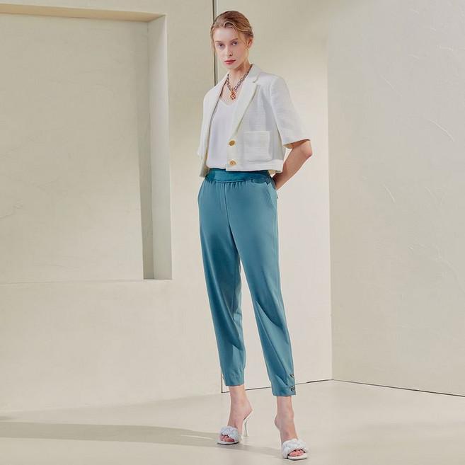 [레니본] 헴라인 디테일 조거팬츠 1종 (블랙 크림베이지 썸머그린 핑크)