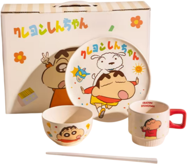 [그루비마켓] 공식 정품 짱구&유리 1인 식기 세트 캐릭터 짱구는 못 말려 1인 4종 세트 그릇 접시 컵 젓가락 세트 친구 생일 선물 추천, 01 짱구 1인 4종 세트, 1개