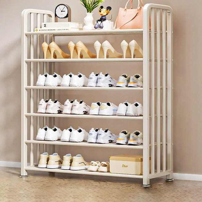 SeekFun 현관 신발장 접이식 철제 신발정리대 5단 6단 초강력 내하중 구조 블랙 화이트 80cm 100cm, 화이트100