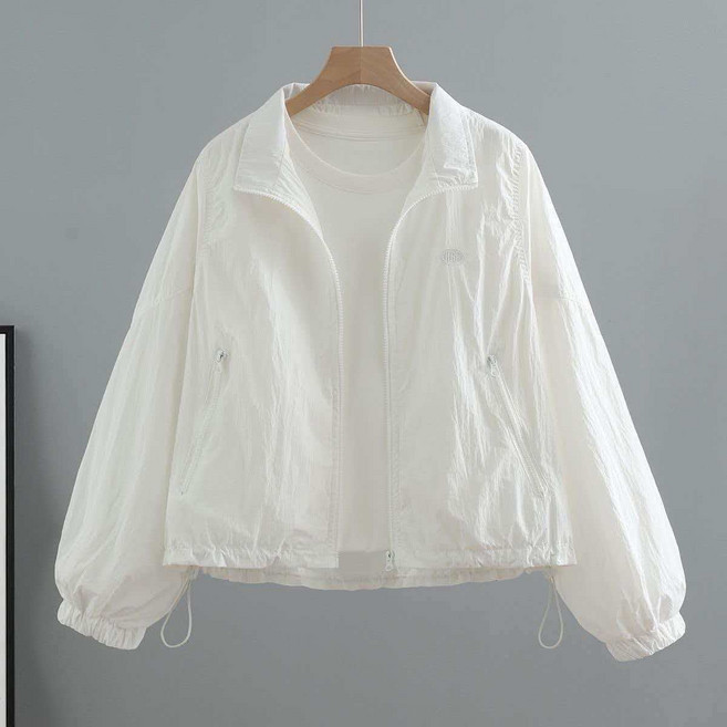 여성용 봄 여름 지퍼 스트링 점퍼 루즈핏 하이넥 자외선 차단 긴팔 자켓