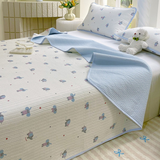 여름용 카툰 순면 침대 커버 단품 2025년 신제품 100% 순면 누빔 침대 시트 다다미 침대 커버 3종 세트