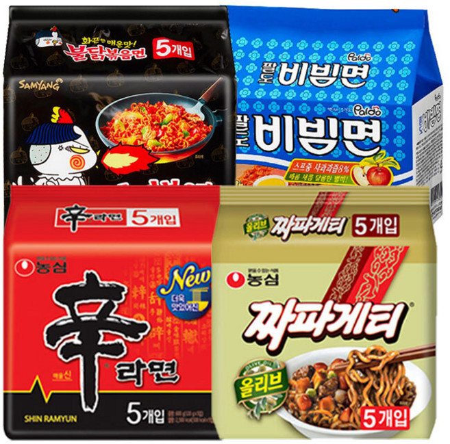 봉지라면 혼합 20 (신라면5+짜파게티5+팔도비빔면5+불닭볶음면5), 단일속성, 20개
