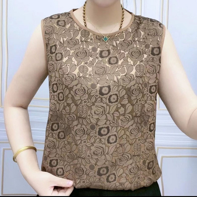 Neirny 중년 여성 빅사이즈 나시 티셔츠 여름용 엄마옷 냉장고 고급 끈나시 데일리 스판 루즈핏 스타일리쉬 민소매 이너 상의