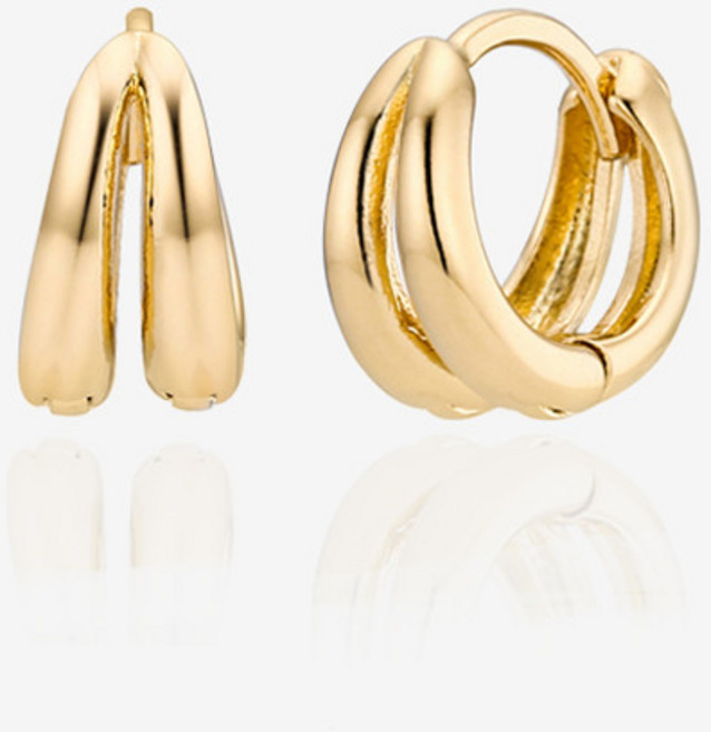 골드앤디어 14KGF 심플 투링 투라인 원터치 귀걸이