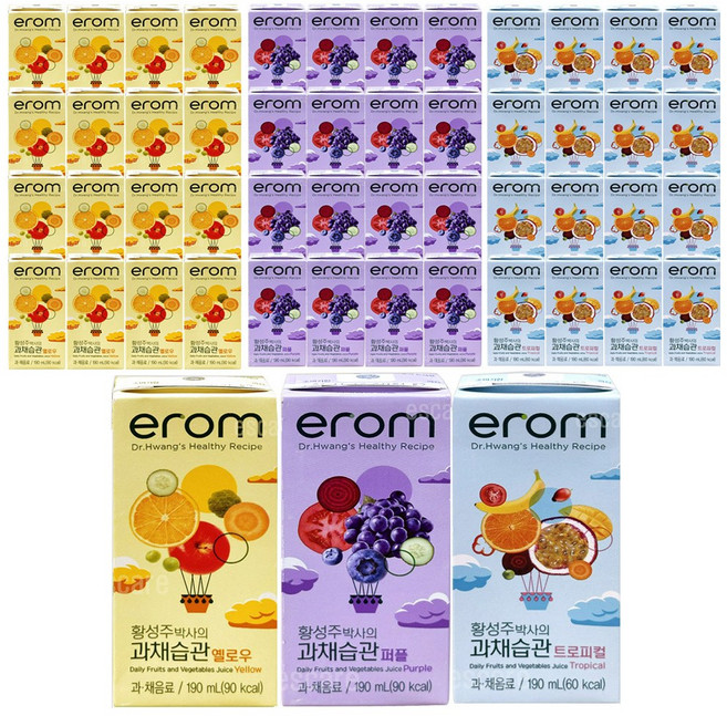 이롬 과채습관 3가지맛 옐로우 퍼플 트로피컬 16팩 x 3박스, 48개, 190ml