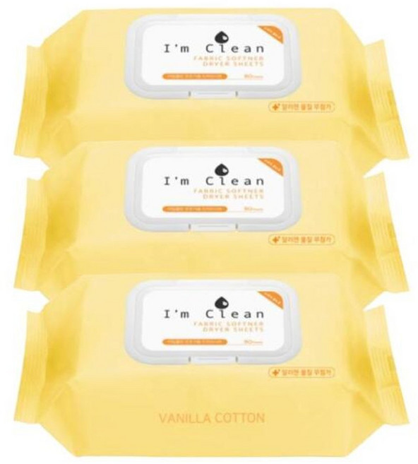 아임클린 건조기 드라이 시트 퍼퓸 바닐라코튼 80매X3, 3개