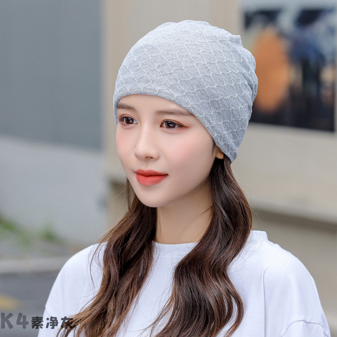 夏季薄款透氣防曬空頂針織帽 女款純色包頭帽 多功能時尚扭扭帽 休閒運動適用 #KZ4-素淨灰 #高彈均碼
