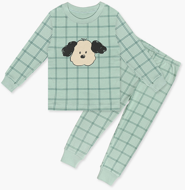 멜리스 국내생산 아동용 체크도그 30수 후라이스 실내복 9부내의 상하세트