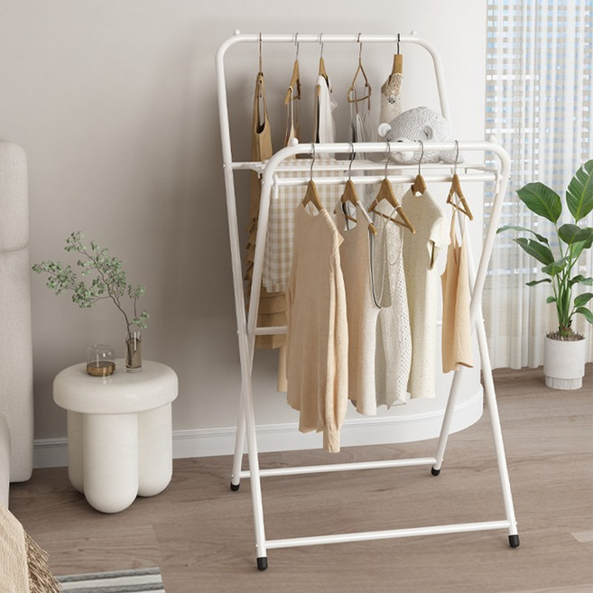 Pineha 빨래건조대 베란다 접이식 튼튼한 행거, 화이트