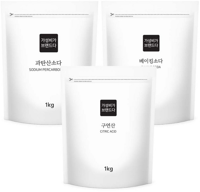 가성비가브랜드다 베이킹소다1kg+과탄산소다1kg+구연산1kg 지퍼백, 1세트