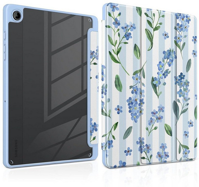 MEEgoodo Case for Samsung Galaxy Tab A11 Plus 2026/A9 Plus 11 inch 2024 (Fit Model SM-X230/X236/X2, 블루 수채화 꽃과 줄무늬