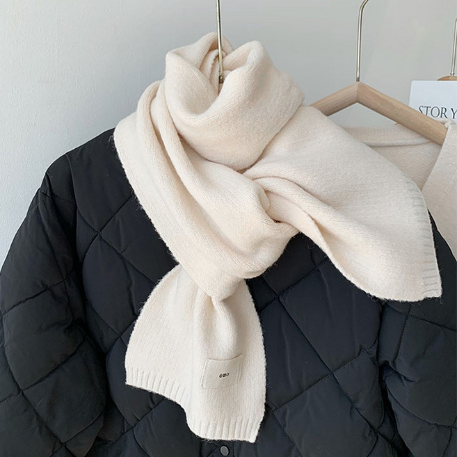 큐티케이 겨울 따뜻한 부드러운 단색 울 니트 머플러 남녀공용 목도리