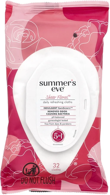 Summer's Eve 5 in 1 데일리 상쾌한 수건 Sheer Floral® 수건 32장, SummersEve5in1데일리상쾌한수건SheerFlo - 쿠팡