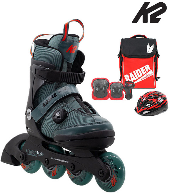 K2 아동용인라인스케이트 에디 보아 카키 풀세트 - 가방 보호대 헬멧 + 5종 사은품, 1개, 검정(가방 헬멧 보호대 M)