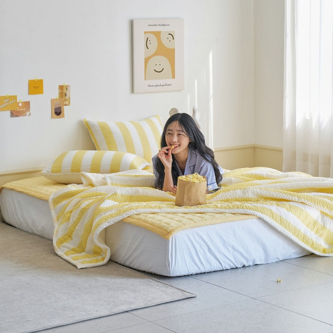 [모던하우스] ON 팝핑 시어서커 싱글 차렵이불 150X200 레몬스트라이프
