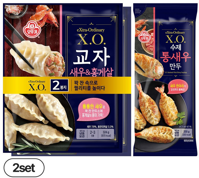 오뚜기 X.O. 수제 통새우만두 200g 2개 + X.O. 교자새우&홍게살 (324gX2) 2개 (총 6개), 324g