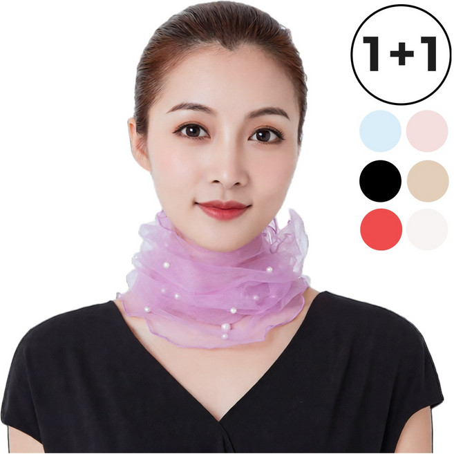 [브엘로]고급형 진주포인트 시스루 레이스 넥워머 스카프 목가리개 목주름 커버 사계절 골프