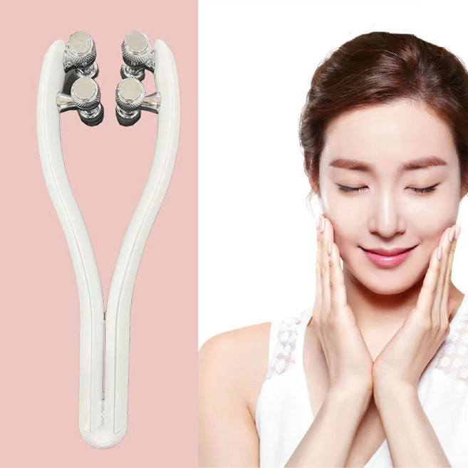 롤러 얼굴 마사지기 3D 마사지롤러 EMS 미전류 조절 가능 USB충전식 얼굴 마사지기, 흰색