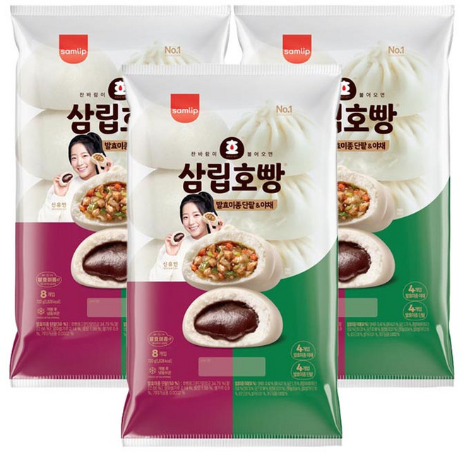 삼립호빵 단팥 야채 8입 720g 3봉, 1