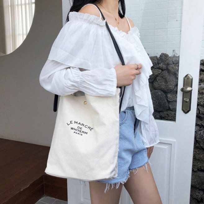 LE MARCHE 가죽 스트랩 데일리 캔버스 크로스 에코백 파우치 포함