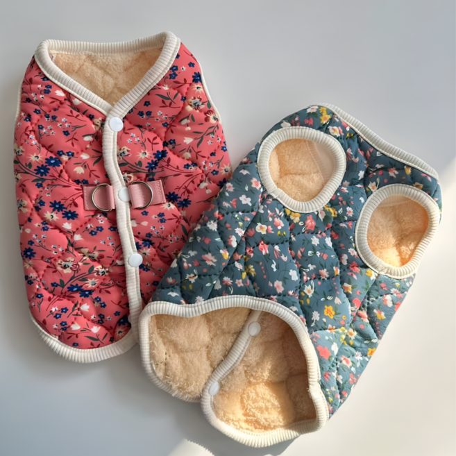 펫파션 촌캉스 누빔 D링 양털 강아지 패딩조끼 애견 겨울옷, 1개, 블루