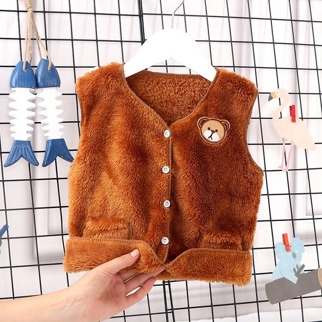 【Arbea】兒童小熊款馬甲春秋冬季雙面珊瑚絨長毛絨加絨背心韓版小童坎肩中童【C545】