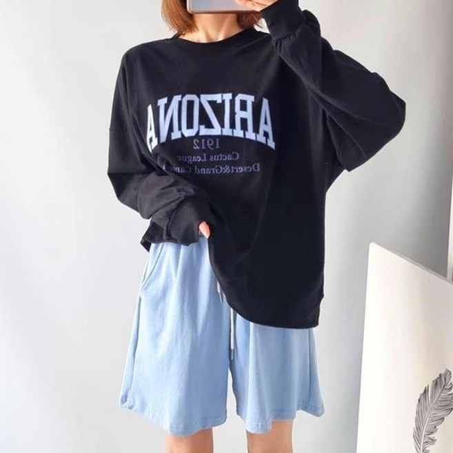 여성용 빅사이즈 오버핏 롱티 긴팔 데일리룩 박스티 루즈핏 맨투맨 라운드 레터링 오버핏맨투맨