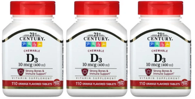 21세기센츄리 비타민 D3 츄어블 오렌지 100mcg(400IU) 110정, 3개 - 쿠팡