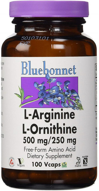 Bluebonnet 左旋精胺酸 500mg&左旋鳥胺酸 250mg植物膠囊, 100顆, 1罐