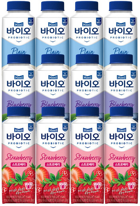 매일바이오 드링킹 250mlx12개(블루베리4+플레인4+딸기4)/냉장무배, 12개, 250ml