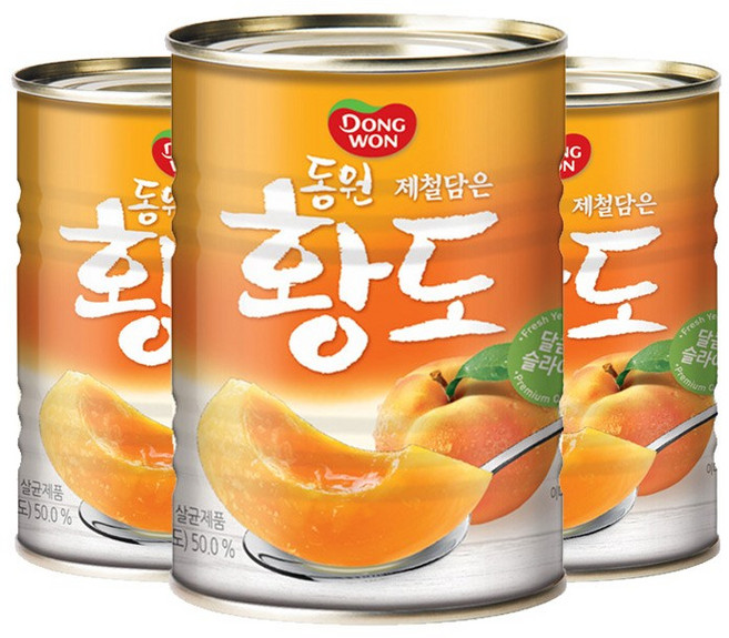 동원 황도 슬라이스 복숭아 통조림, 400g, 3개