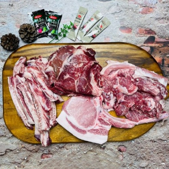 캠핑용 고기 세트 성인 3~4인용 소목등심 돼지 삼겹살 목살 등심 가브리살 뽈살 두항정살 설하살 관자살, 1개