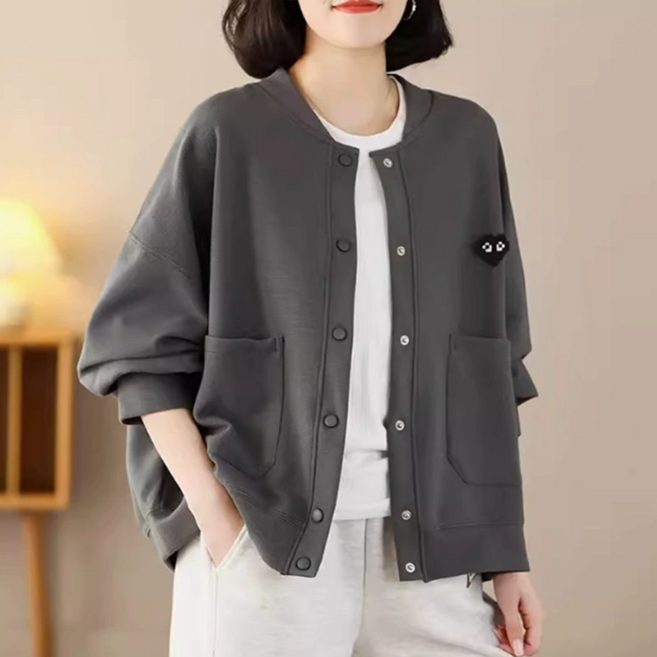 NUNUHANA 중년여성 캐주얼 버튼 긴팔 루즈핏 카디건 아우터