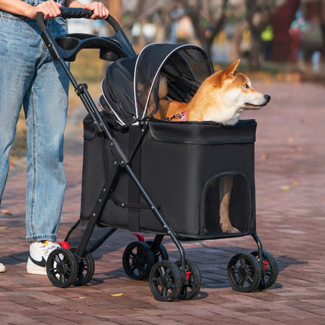 반려동물 저상형 애견유모차 개모차, 블랙, 블랙, 1개