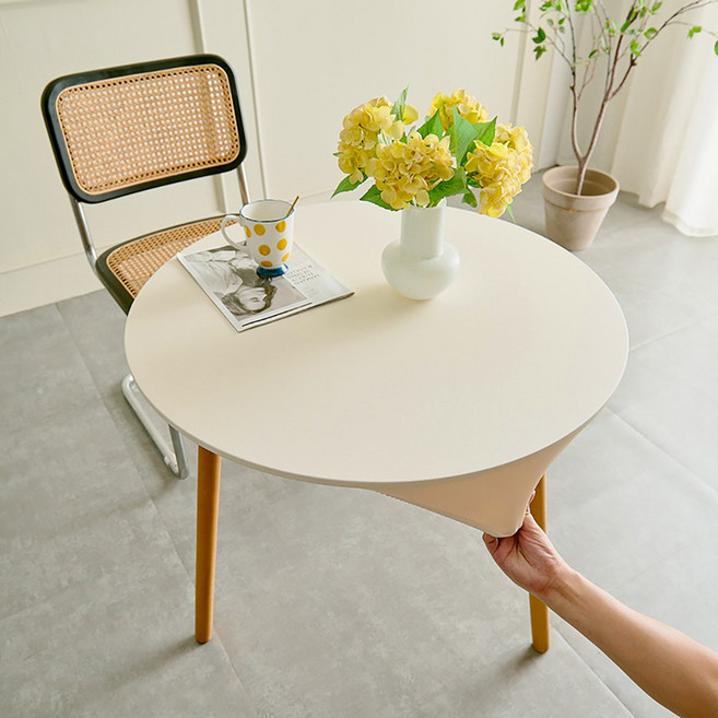 홈메이드 방수 원형 식탁보 테이블보 테이블커버 가죽 식탁커버 식탁매트 테이블매트, 베이지, 원형60cm, 1개