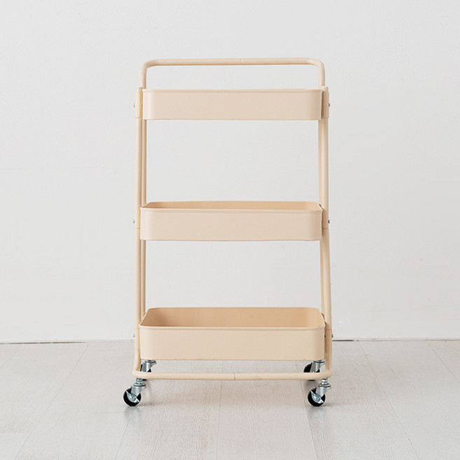 마켓비 롬비 이동식 철제 트롤리 카트 3단 일자 손잡이형, 다크베이지3107.8401