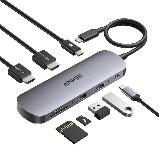 앤커 나노 USB-C 8-in-1 듀얼 디스플레이 허브, 1개, 그레이