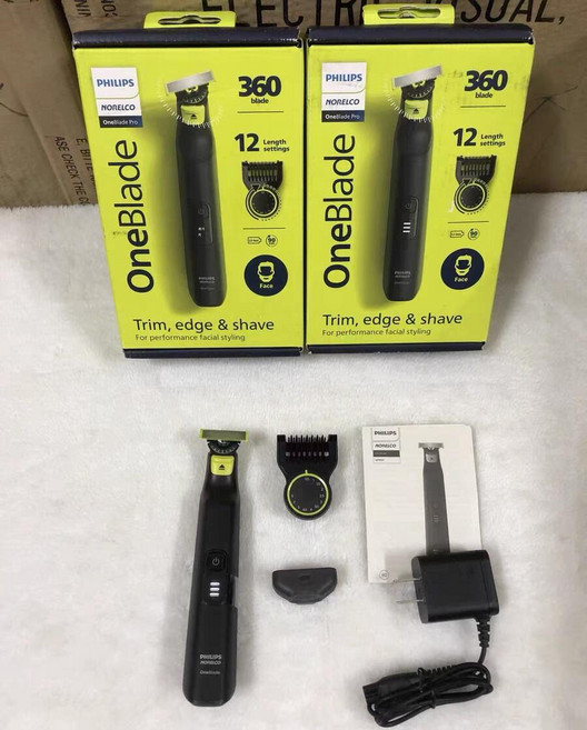 필립스 Norelco OneBlade 360 ​​Pro 하이브리드 전기 면도기 및 트리머 12-in-1 빗 포함 QP6531, 01 Black