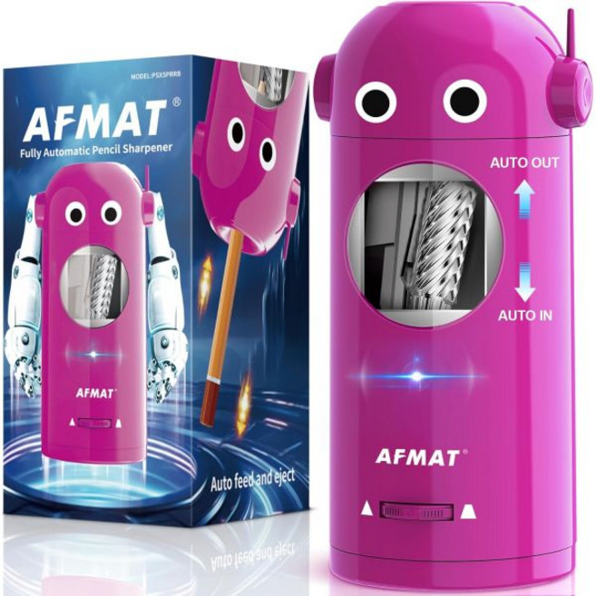 AFMAT 자동연필깎이 전동연필깎이 색연필용 전기 연필깎이 7-11.5mm 완전 자동 로봇 입출금 교실/가정/사무실용 충전식 핸즈프리 배터리 작동 PSX5RB 핑크, Pink