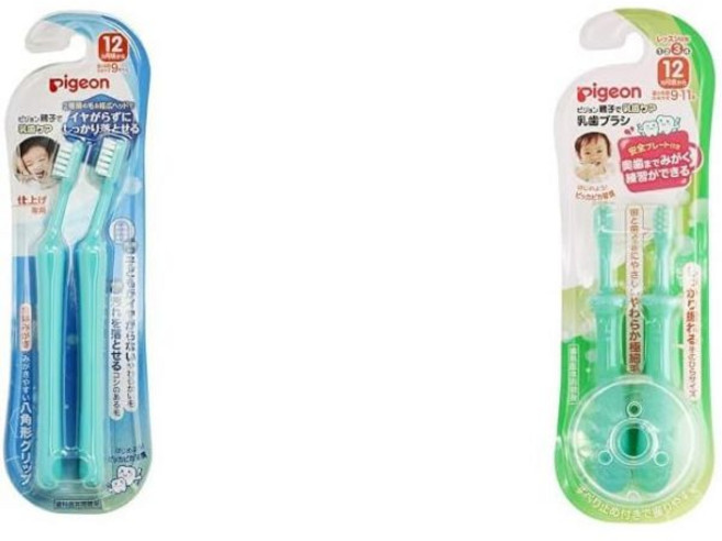 ピジョン 피죤 젖니 케어 컴플리트 브러쉬 12개월 이상 2병 - 2팩 + 칫솔 레슨 3단계 녹색 (x1) 일본 출고 키즈, 1개