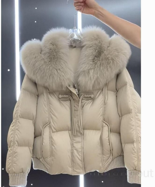 여성 베이지 코튼 숏패딩 퍼칼라자켓 하객룩 스타일리쉬 점퍼