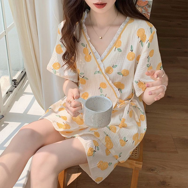 日系橘子圖案和服式睡衣家居服短袖套裝
