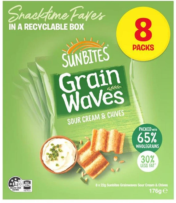 Sunbites 그레인웨이브스 8개입 4팩 샤워크림 앤 치브스 Sunbites Grain Waves Wholegrain Chips Kids, 1g, 4개 - 쿠팡