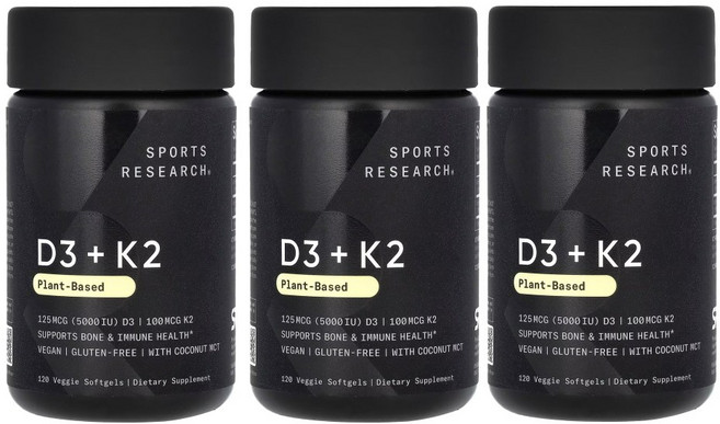 Sports Research 스포츠리서치 D3 K2 120ct 미국 효능, 3개, 120정